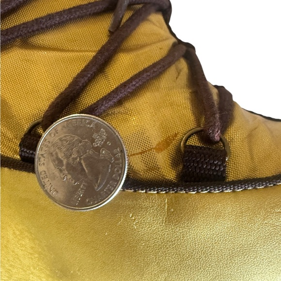 Vintage Colin Stuart Metallic gold Brown Lace Wedge Moon Boots Knee High 6.5 - Picture 14 of 15